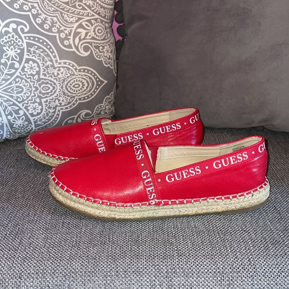 Guess Red Pleather Slip-On Espadrilles 🍒